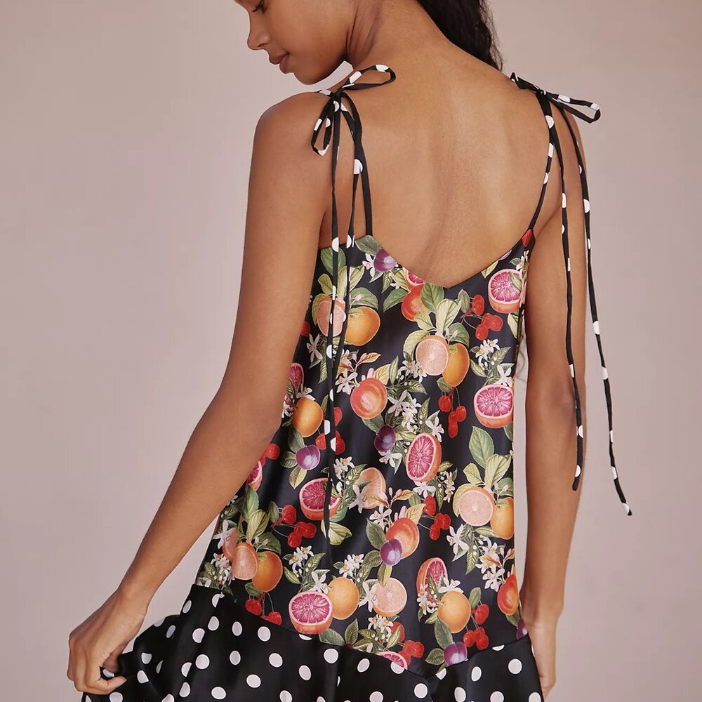 Show Me Your MuMu Uptown Tie Mini Dress in a black fruit and polka dot print - Picture 8 of 8